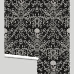 Macabre Skull Damask | Black