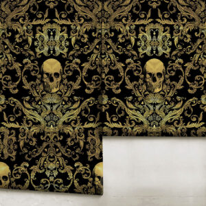 Macabre Skull Damask | Gold